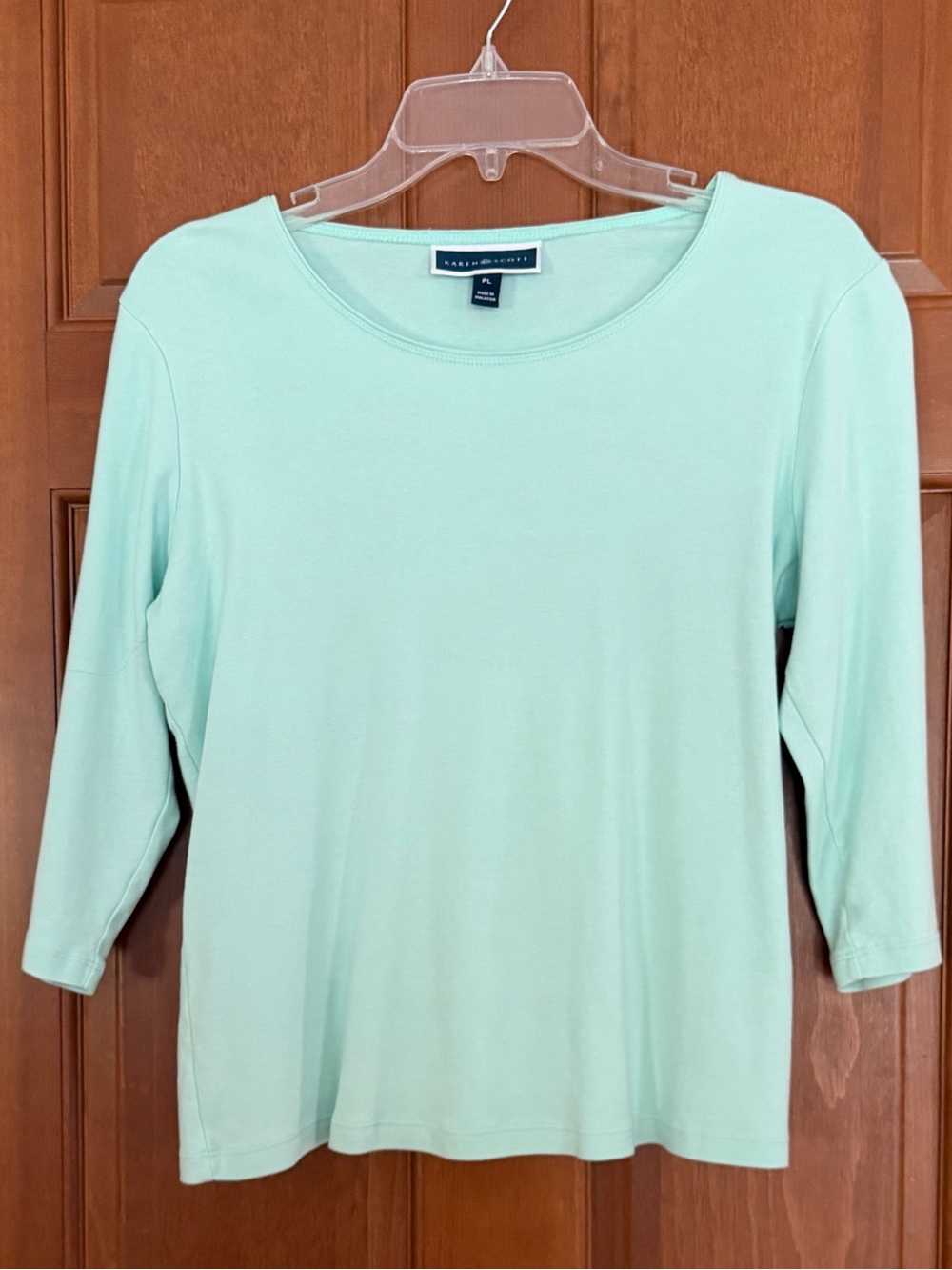 Karen Scott Mint Green Long Sleeve Tee Top Sz Medium Petite